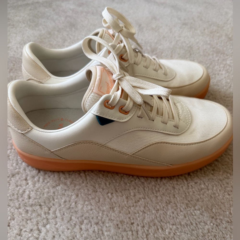 VESSI waterproof Courtside Cream Sneakers with Peach Accents - Picture 2 of 10